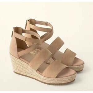 Eileen Fisher Wali Espadrille Wedge Sandals Latte Tan Size 9